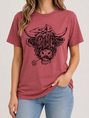 Women's Highland Cow T-shirt. LARGE